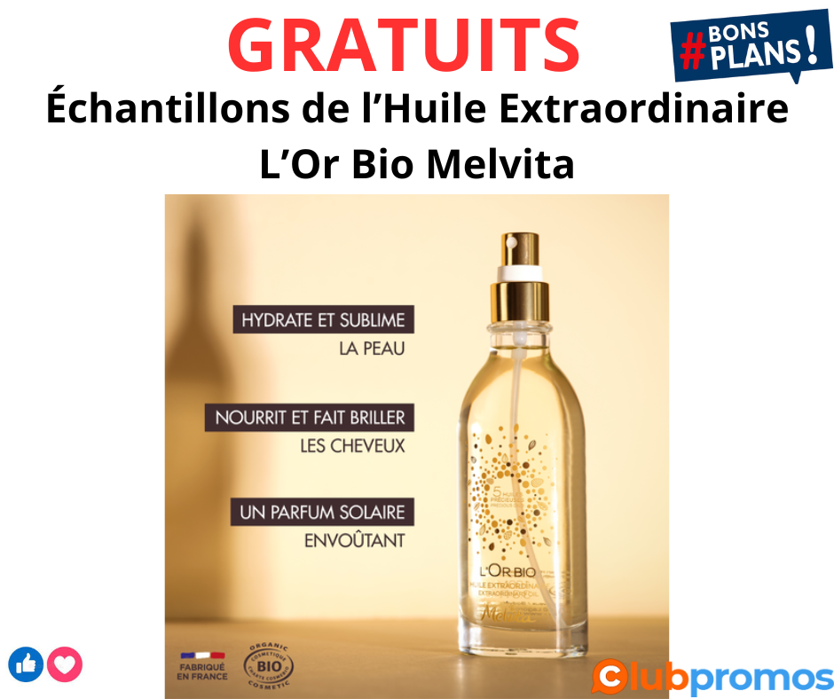 Échantillons de l’Huile Extraordinaire L’Or Bio Melvita gratuitement.png