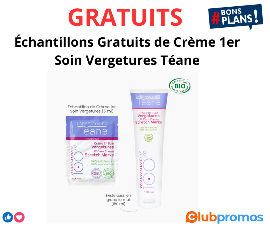 Échantillons Gratuits de Crème 1er Soin Vergetures Téane.png