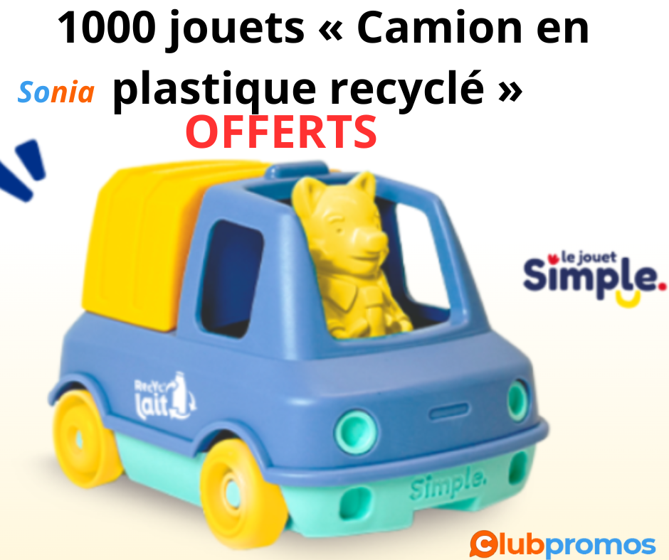 1000 jouets « Camion en plastique recyclé » offerts par Lactel.png