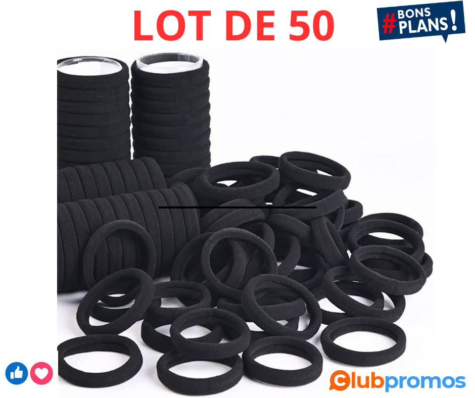 50 Pcs Elastiques à Cheveux Epais en Coton Sans Couture, Chouchous Elastiques Sans Métal pour ...png