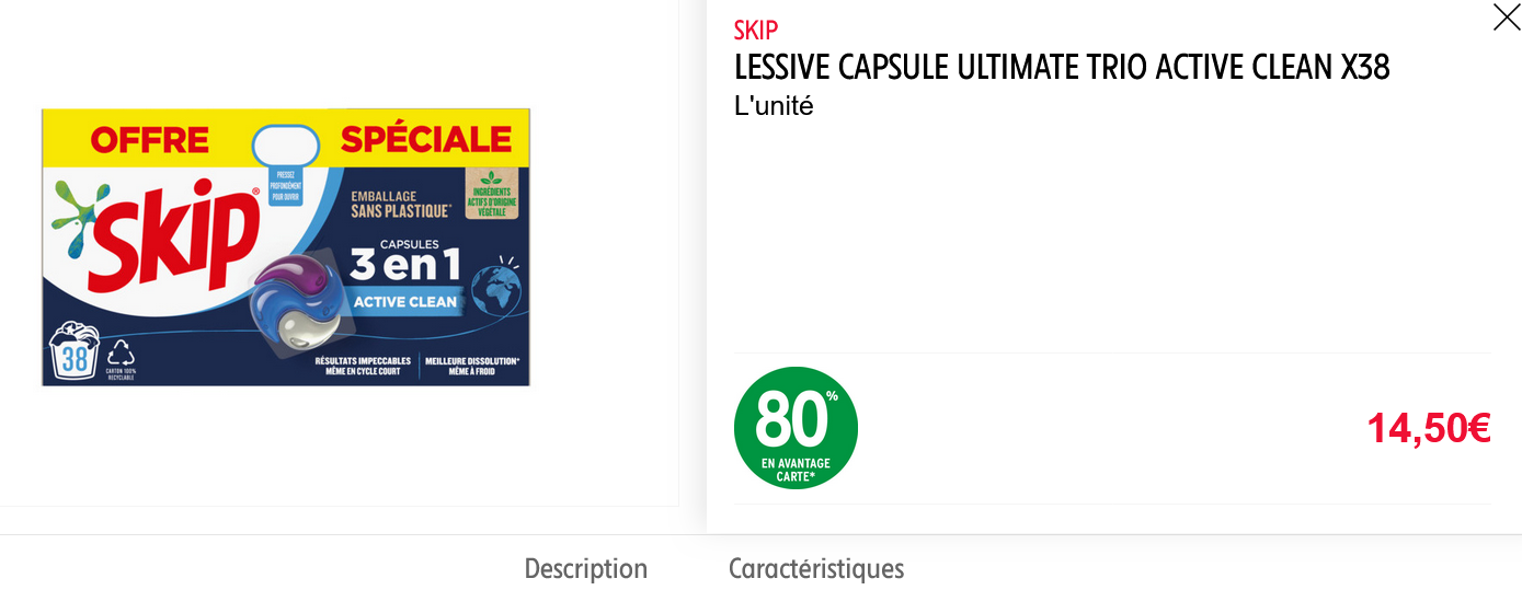 Lessive Capsule 3En1 Active Clean SKIP : la boîte de 38 capsules à Prix  Carrefour