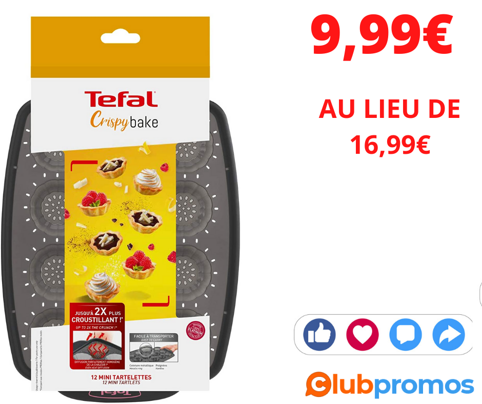 deal - TEFAL Crispybake Moule 12 mini tartelettes, 100 % Silicone 9,99€ au  lieu de 16,99€ sur