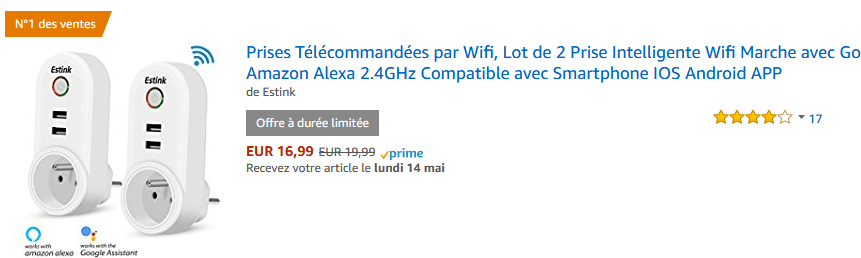 Amazon.fr   Prises Télécommandées par Wifi  Lot de 2 Prise Intelligente Wifi Marche avec Goo....png