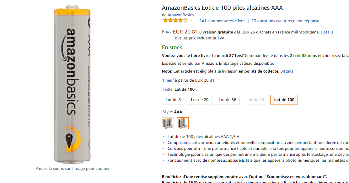 AmazonBasics Lot de 100 piles alcalines AAA  Amazon fr  Hygiène et Soins du corps.png