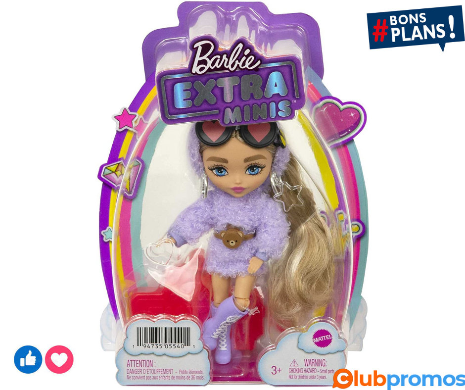 Barbie Extra Mini poupée n°4 (14 cm) avec tenue violette, socle et accessoires dont serre-tête...png