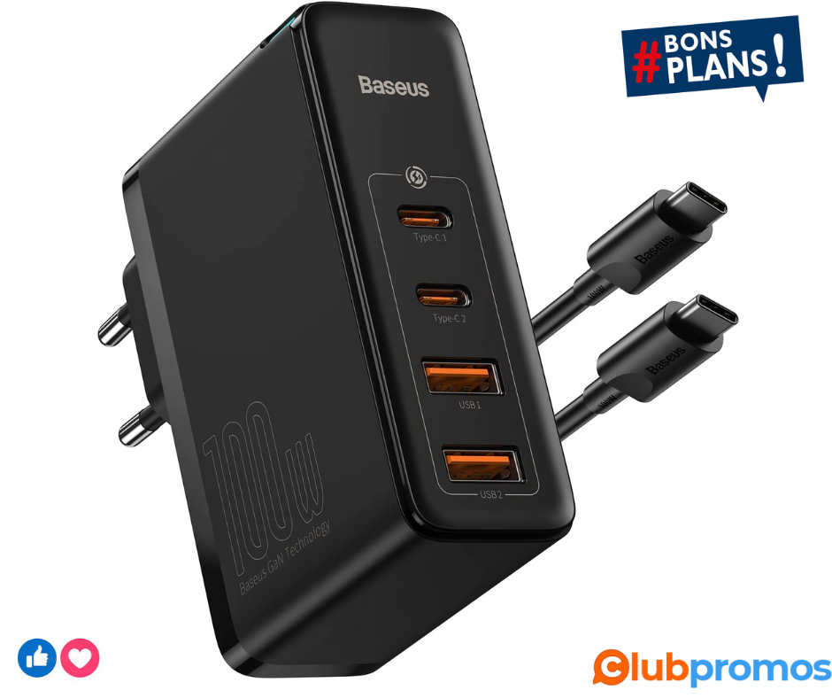 Baseus Chargeur USB C Rapide 100W, PD Alimentation USB C avec GaN II Tech 4-Ports [2USB-C + 2U...png