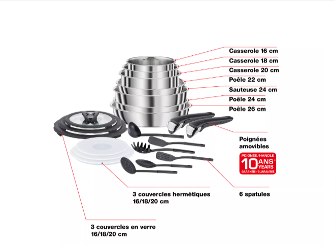 Batterie de cuisine SEB Compact Inox 20 pièces à 119,99€ au lieu de 229,99€ sur Boulanger !.png