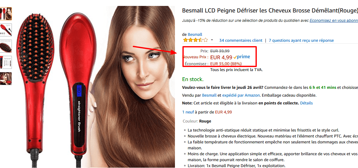 Besmall LCD Peigne Défriser les Cheveux Brosse Démêlant Rouge   Amazon.fr  Cuisine   Maison.png