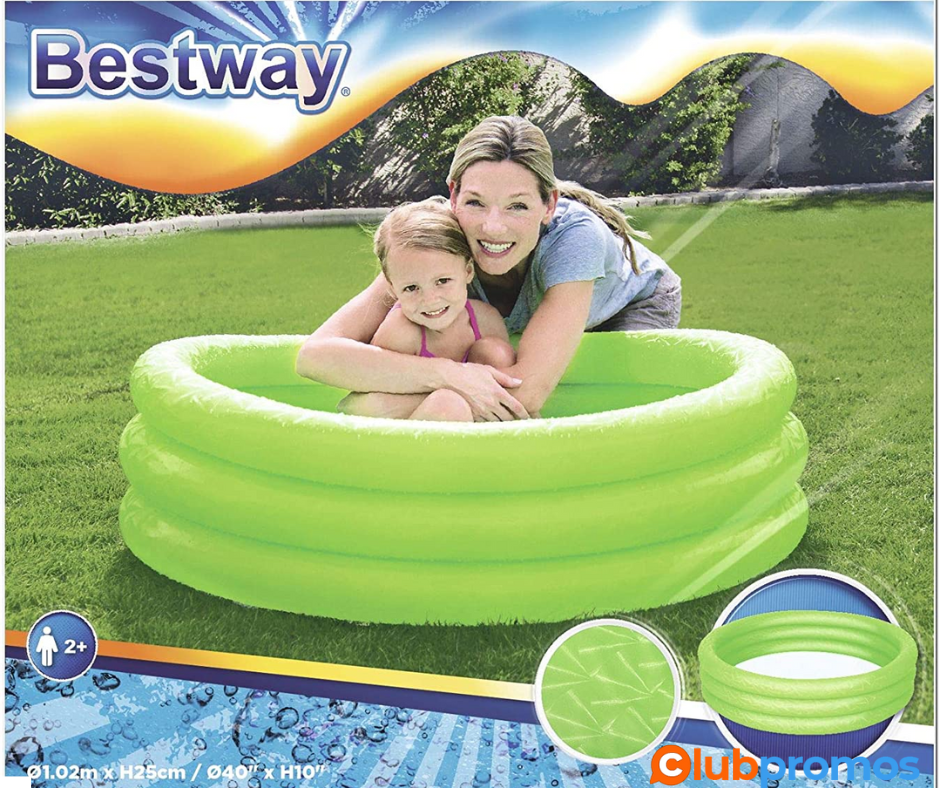 Bestway 51024 Piscine pataugeoire gonflable ronde 3 boudins 102 x 25 cm, 3 couleurs assorties .png