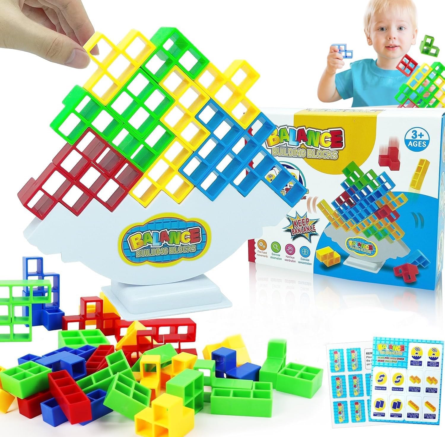 Jeu de construction Montessori Tetra Tower Balance - Jouet éducatif, empilage et équilibre pour enfants et adultes