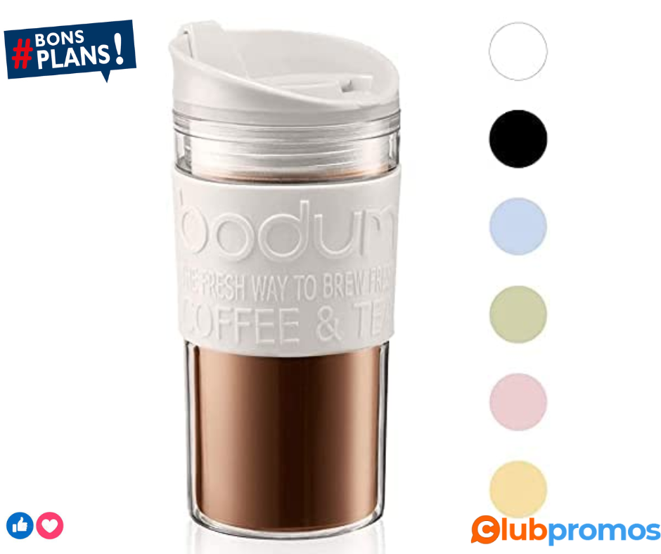 Bodum 11103-913S Mug de Voyage, Couvercle à Clapet, Blanc, Transparent, 0,35 L, Plastique, 8 cm .png