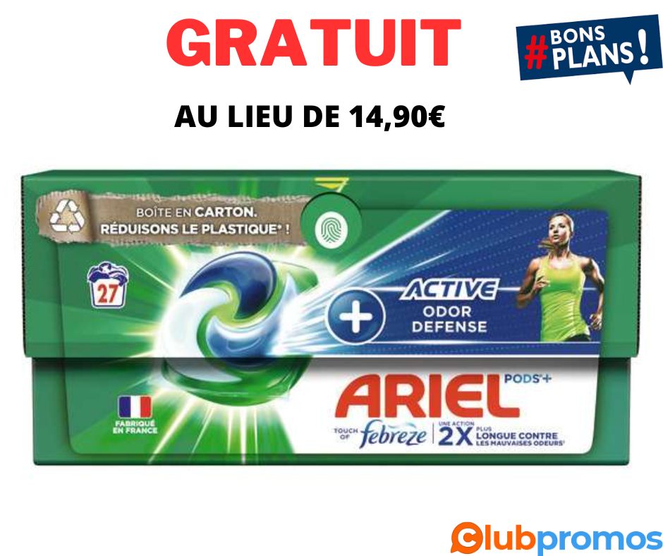 Boite de lessive ARIEL POD 27 doses gratuite au lieu de 14,90€ .png