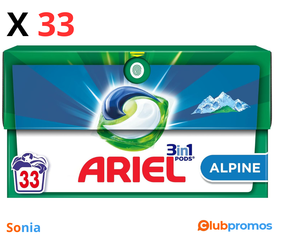 Bon Plan Amazon Ariel 3in1 PODS, Lessive Liquide En Capsules 33 Lavages, Alpine, Élimine Les T...png