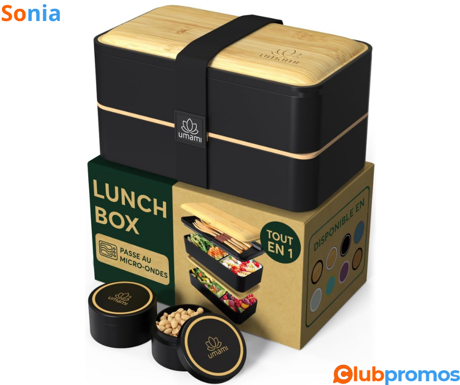 Bon plan Amazon Bento Lunch Box Umami - 2 Pots à Sauce & Couverts en Bois Inclus, Lunchbox Mic...png