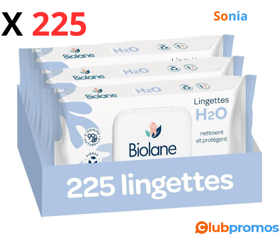 Bon Plan Amazon BIOLANE - Lingettes bébé à l'eau - 225 Lingettes - Lot de 3x75 - Nettoyage dou...png