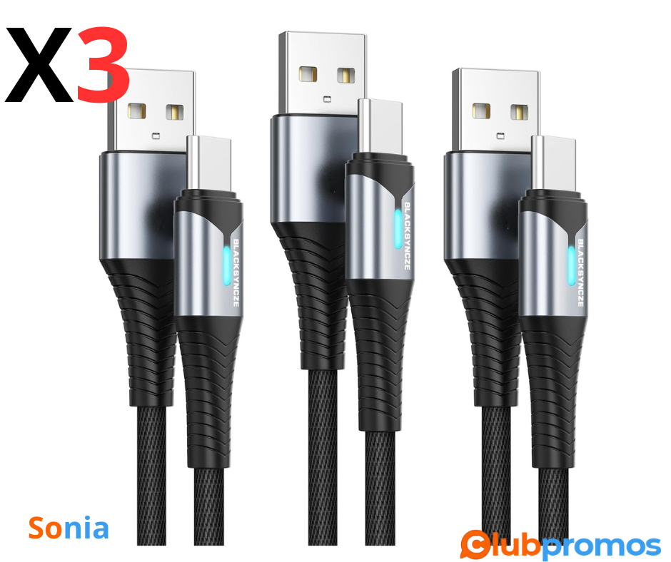 Bon plan amazon BLACKSYNCZE Cable USB C [Lot de 30,5M+2M+2M] 3,1A Charge Rapide Cable USB vers...png