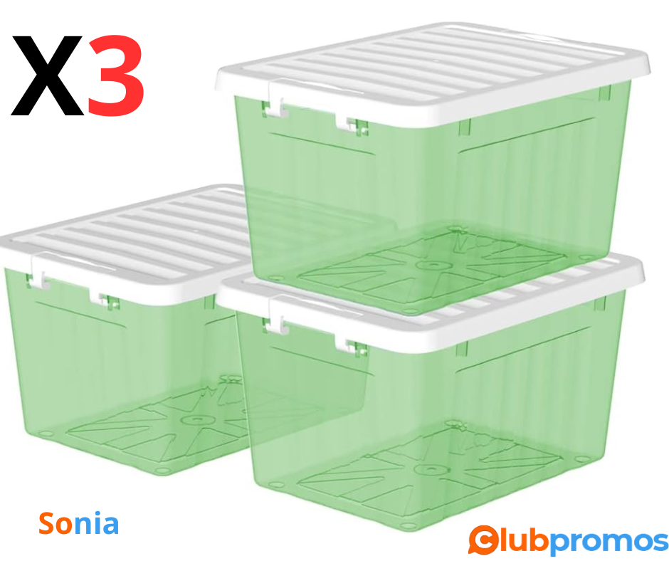 Bon plan amazon Cetomo Lot de 3 boîtes de rangement en plastique vert transparent de 15 l avec...png