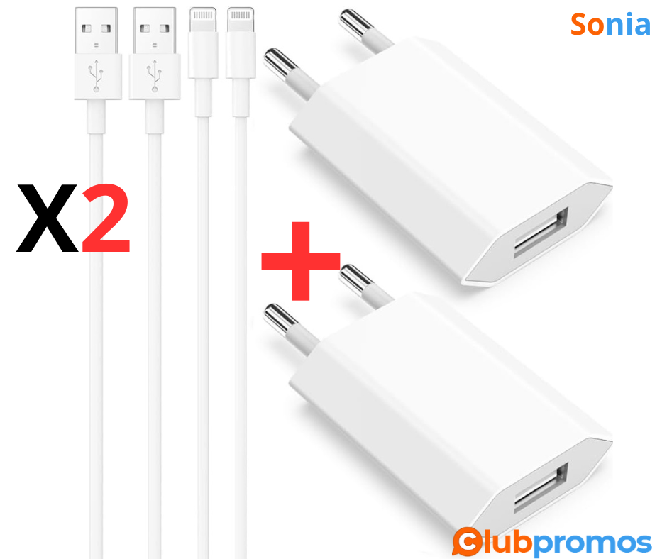 Bon Plan Amazon Chargeur iPhone, 4-Pack Cable de Chargeur 2M et 5W Prises USB Compatible avec ...png