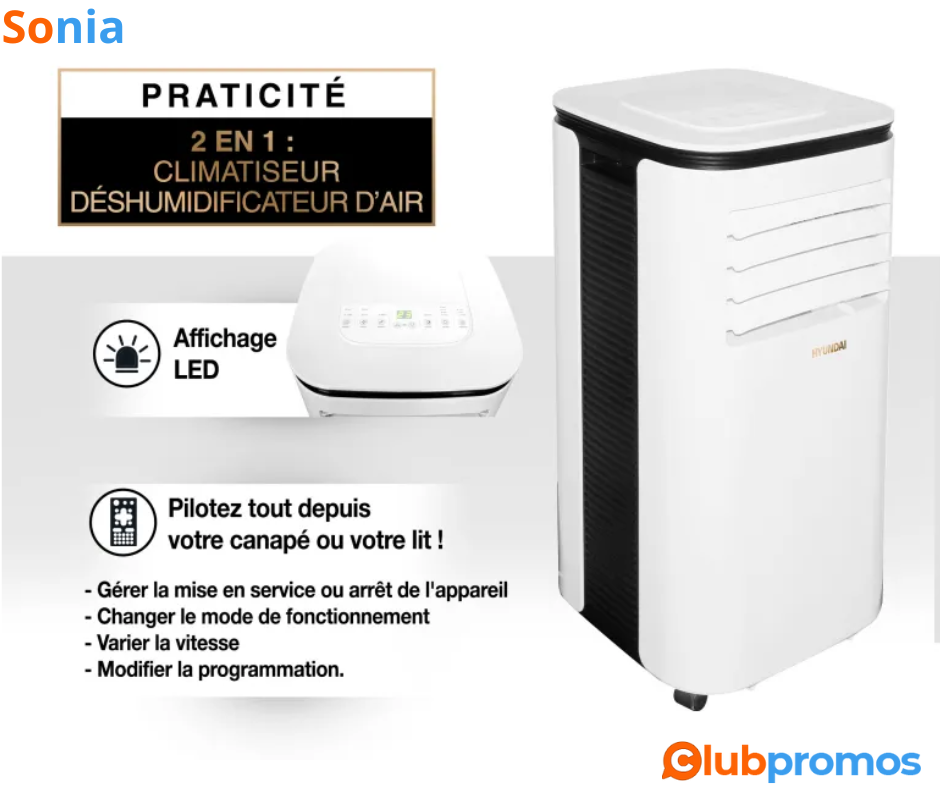 Bon plan Amazon Climatiseur mobile HYUNDAI, 9000 BTU, Classe A à 169,99€ au lieu de 259€ sur C...png