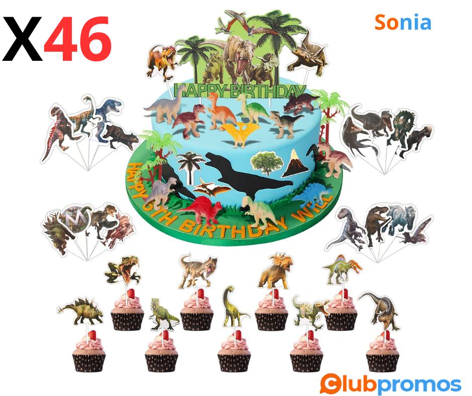 Bon Plan Amazon EKKONG 46 Pièces Decoration Gateau Dinosaure, Dinosaure Gâteau Topper, Figurin...png