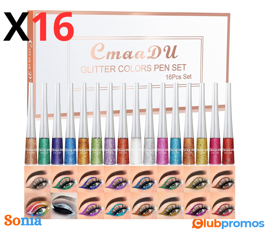 bon plan Amazon Ensemble d'eye-liner à Paillettes Liquides Gireatick 16PCS, kit d'eye-Liner éc...png