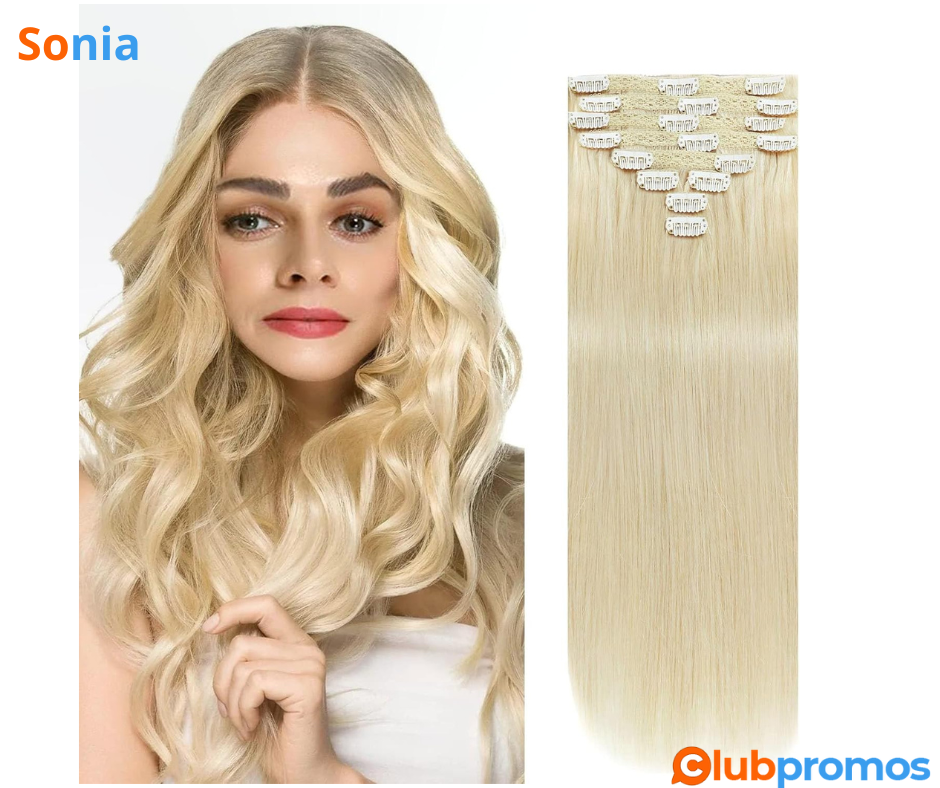 Bon Plan Amazon Extensions de cheveux à clip cheveux humains 8 pièces, 50 cm - Couleur claire ...png