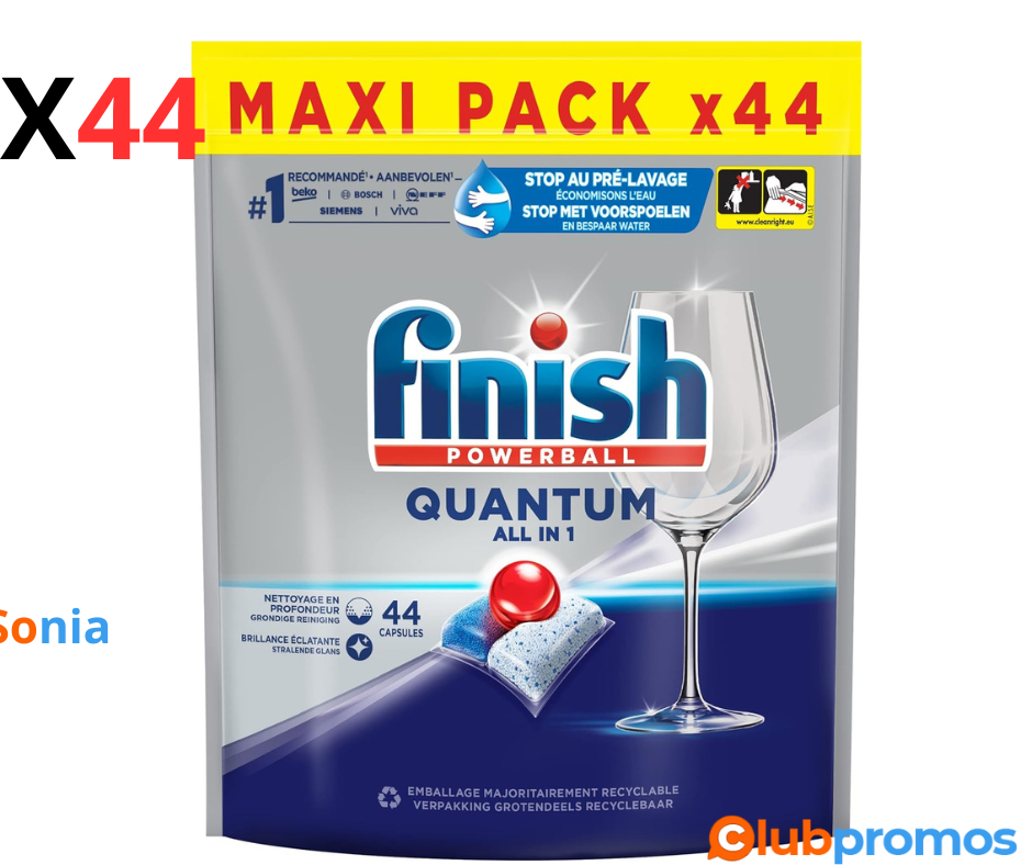 Bon Plan Amazon Finish Tablettes Lave-Vaisselle Quantum All-in-1 Regular 44 pièces.png