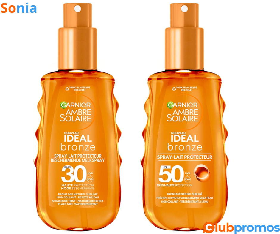 Bon plan Amazon Garnier Ambre Solaire Ideal Bronze - Spray-Lait Protecteur FPS 50+ à 8,95€ au ...png