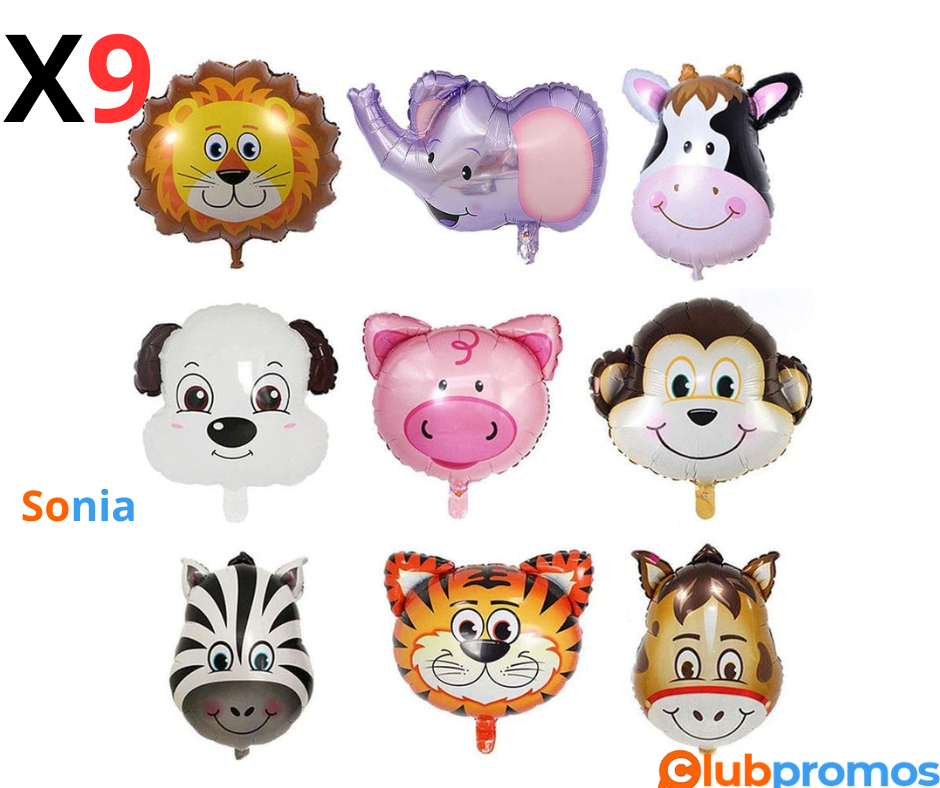 Bon Plan Amazon Jungle Tête d'animal Ballons, Lion Pig Vache Chien Singe Zèbre Tigre Âne Feuil...png