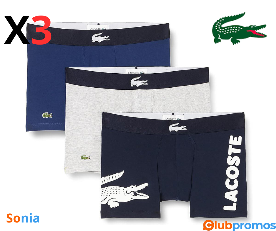 Bon plan amazon Lacoste Lacoste Boxers Courts dépareillés en Coton Stretch (Lot de 3) Homme.png