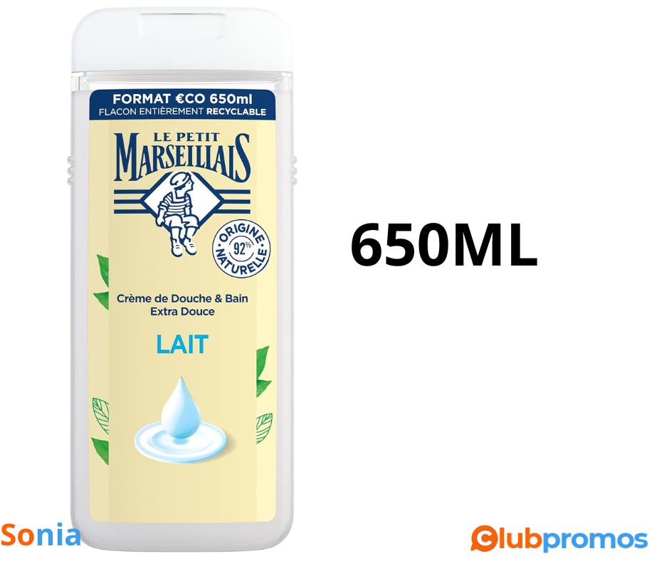 Bon Plan Amazon Le Petit Marseillais - Crème de Douche Extra Douce Lait (flacon de 650 ml) .png