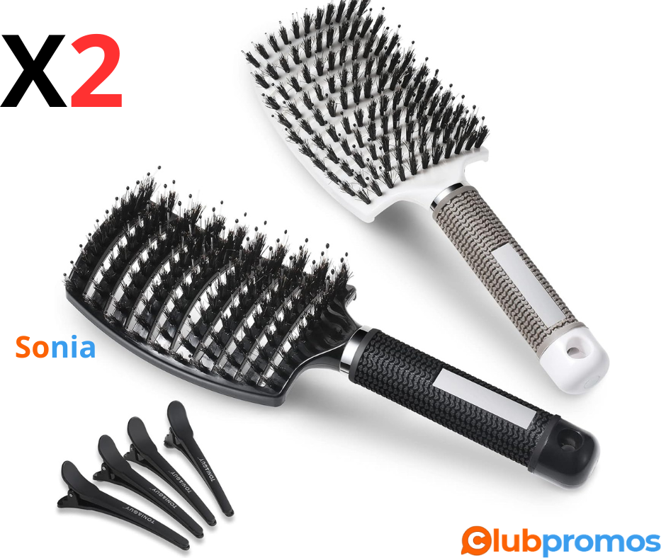 Bon Plan amazon Lictin 2 Brosse à Cheveux en Poils de Sanglier Anti-Nœud & 4 Epingles à Cheveux.png