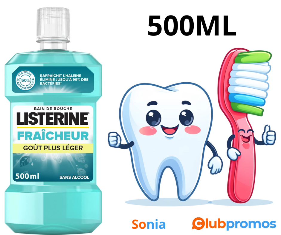 Bon Plan amazon Listerine - Bain de Bouche Fraîcheur Intense, Menthol, Goût Plus Léger, Bain d...png