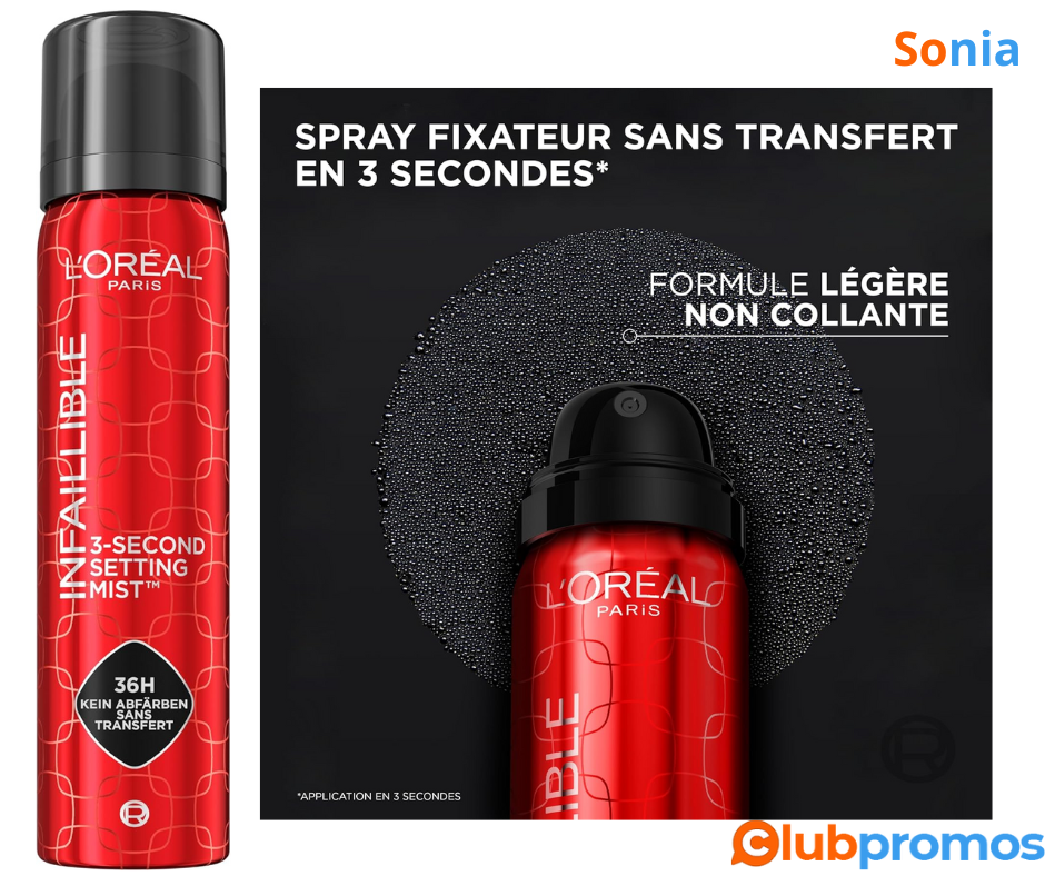 Bon plan Amazon L'Oréal Paris - Spray Fixateur de Maquillage Infaillible - Résistant à l'Eau -...png