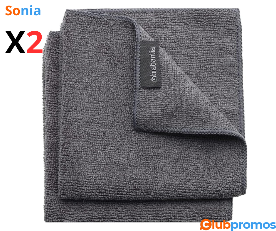 Bon Plan Amazon Lot de 2 Chiffons Microfibre Brabantia Gris Foncé, 30 x 30 x 0,5 cm 1,99€ au l...png