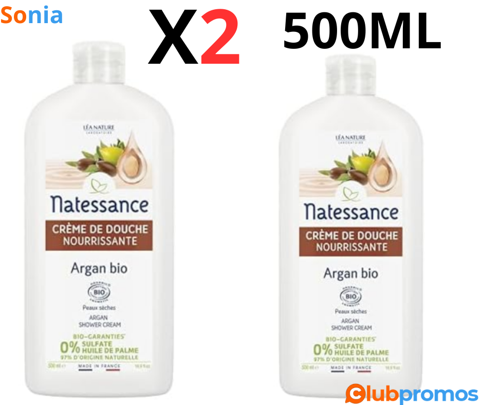 Bon Plan amazon Lot de 2 Crèmes De Douche Natessance - Argan Fleur D'Oranger.png