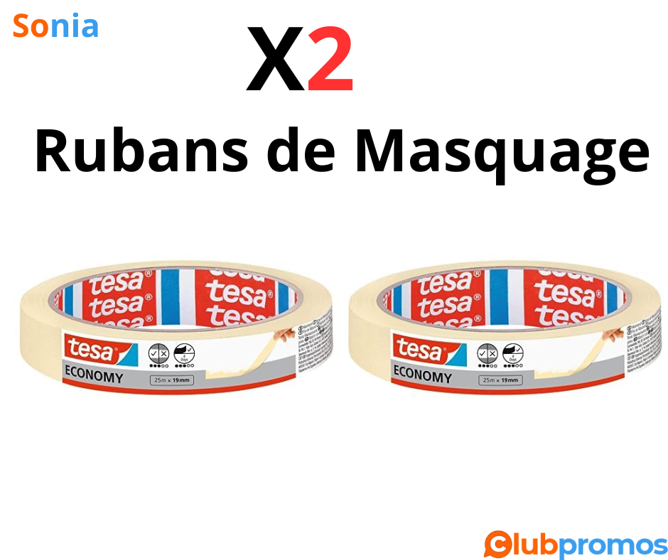 Bon Plan Amazon Lot de 2 rubans de masquage TESA Adhésif de Masquage pour Travaux de Peinture ...png