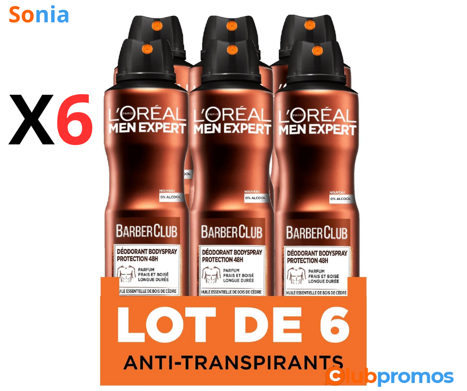 Bon plan amazon Lot de 6 Déodorants L'Oréal Paris - Men Expert BarberClub Bodyspray Protection...png