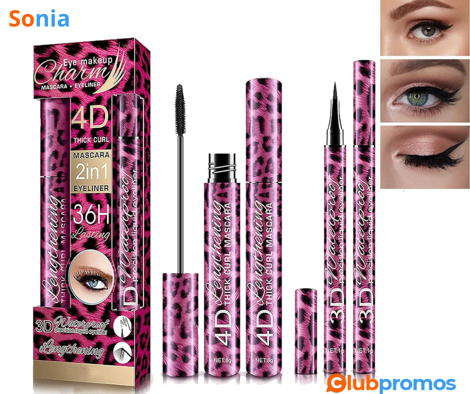 Bon plan Amazon Mascara Waterproof Noir,Mascara fibre de soie 4D,Waterproof Eyeliner Pencil No...png