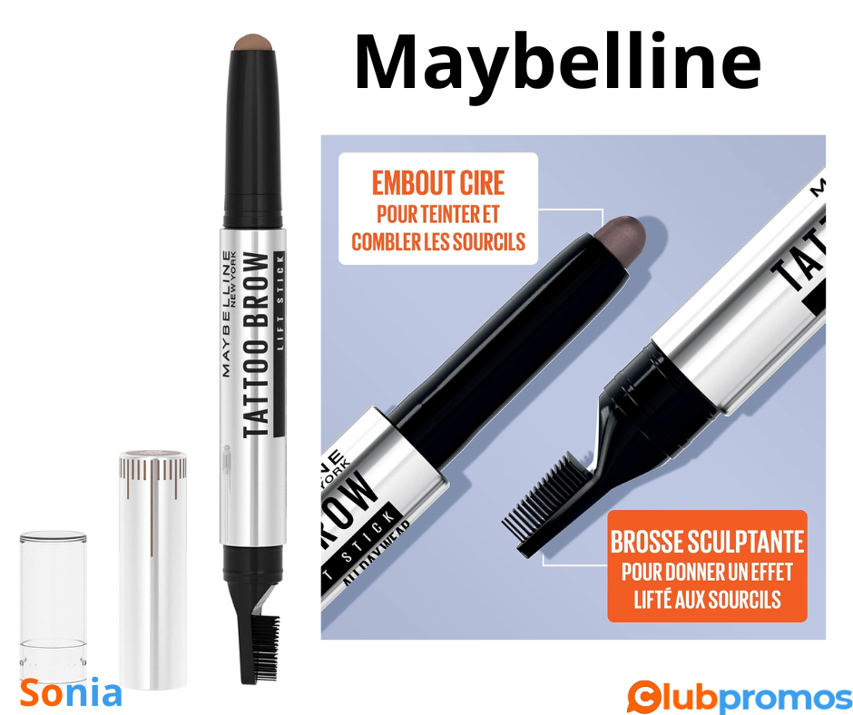 Bon plan amazon Maybelline New York (GEME6) - Crayon Sourcils Double Embout Effet Liftant .png