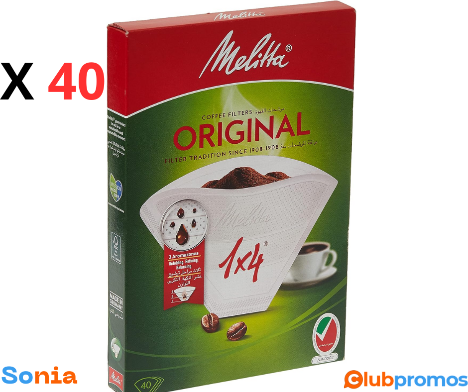 bon plan amazon Melitta Filtres à Café, Taille 1 x 4, 40 unités.png