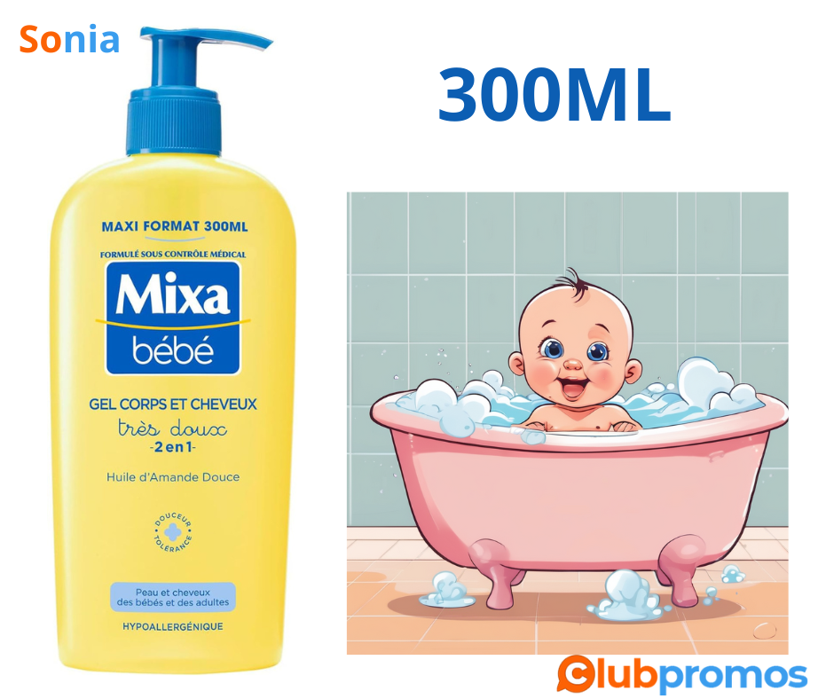 Bon plan Amazon Mixa Bébé Gel Très doux 2 en 1 corps et cheveux 300ml, .png