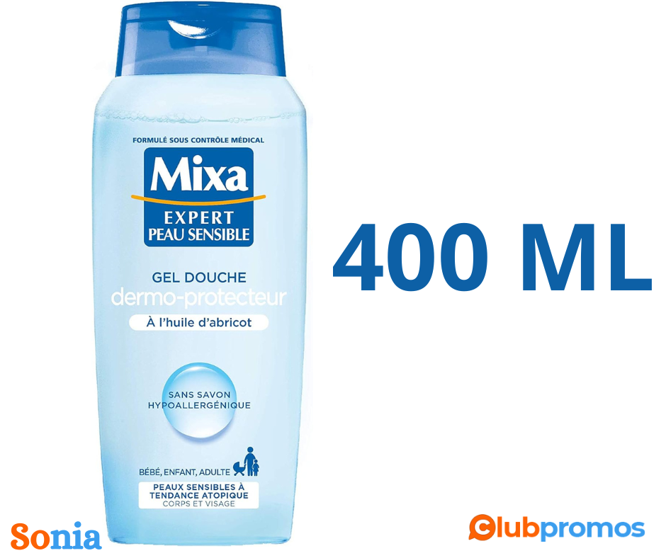 Bon plan amazon Mixa Gel Douche Dermo-protecteur à l'Huile d'Abricot, 400ml,.png