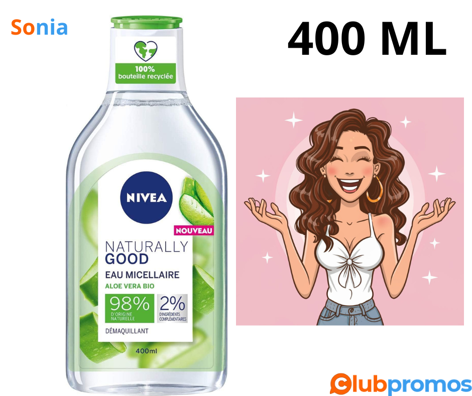 Bon plan Amazon NIVEA NATURALLY GOOD Eau Micellaire à l’Aloe Vera Bio 400 ml, nettoyant visage...png