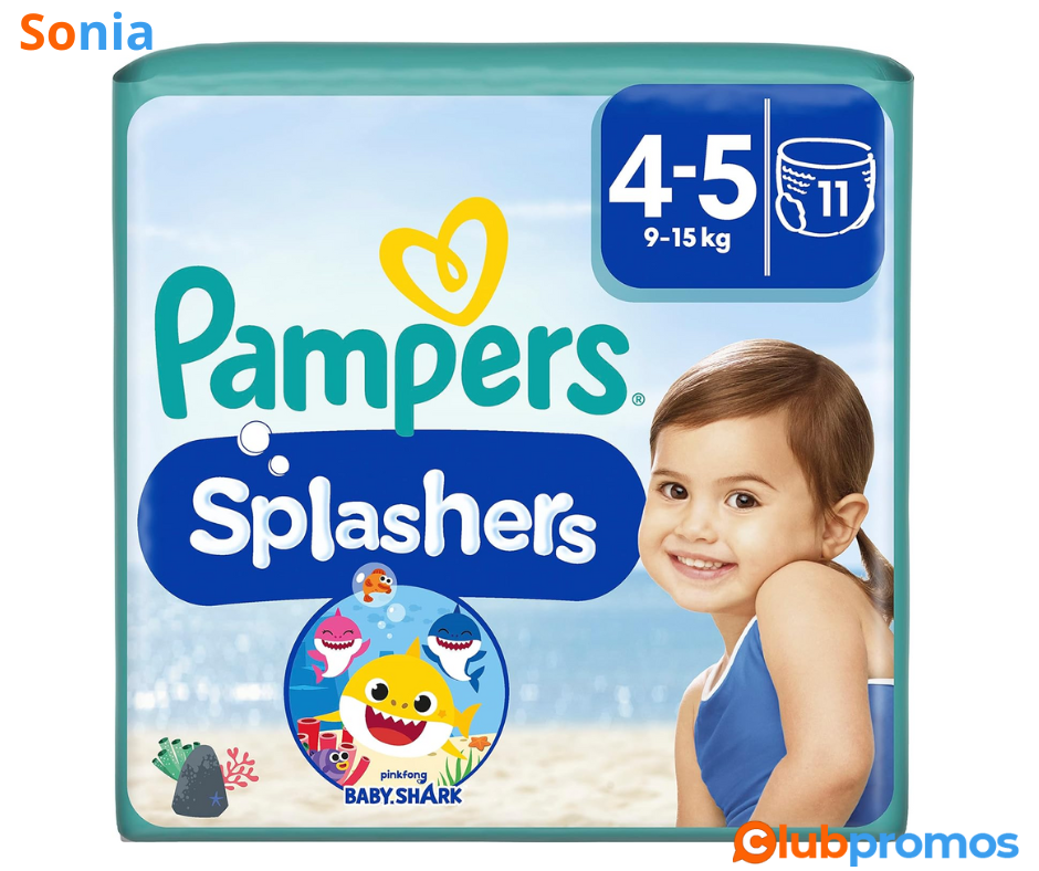 Bon plan amazon Paquet de 11 Couches-Culottes de Bain Jetables Pampers Splashers Taille 4-5 à ...png