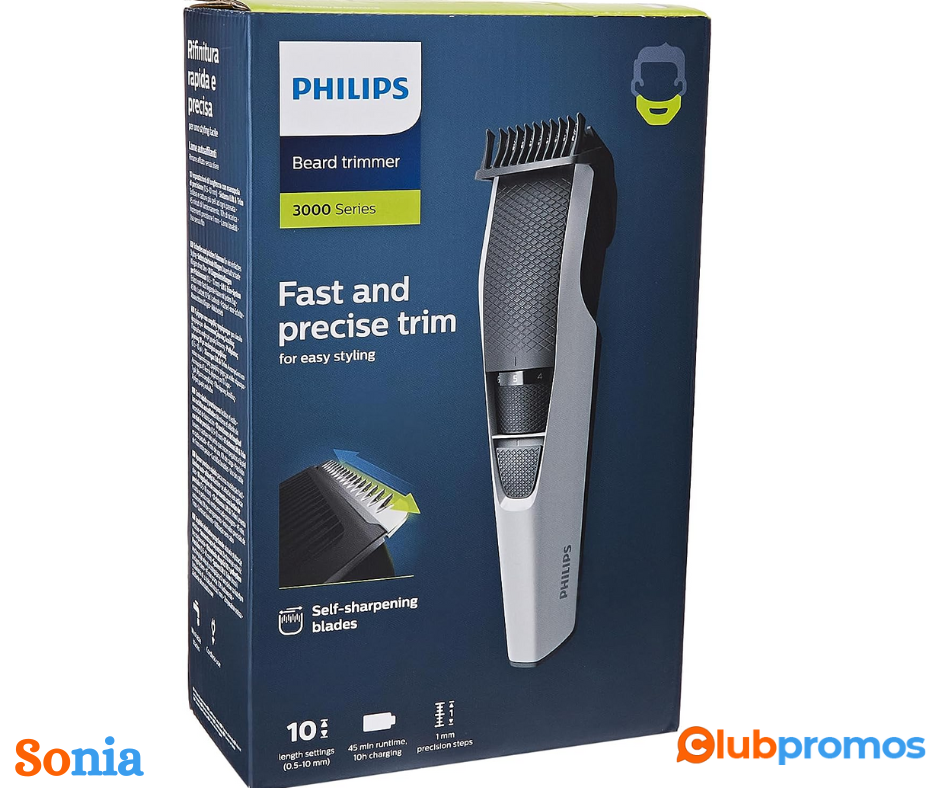 bon plan amazon Philips Beard Trimmer Série 3000, Tondeuse Barbe avec Technologie Lift & Trim ...png