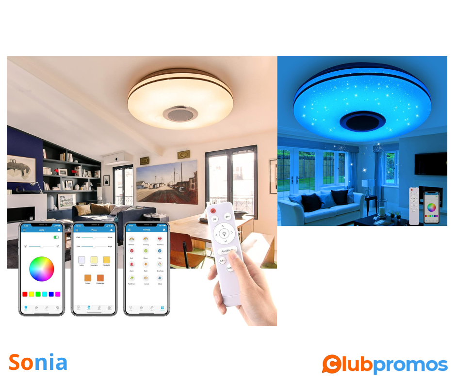 Bon plan Amazon Plafonnier LED musical,Télécommande intelligente à intensité variable avec hau...png