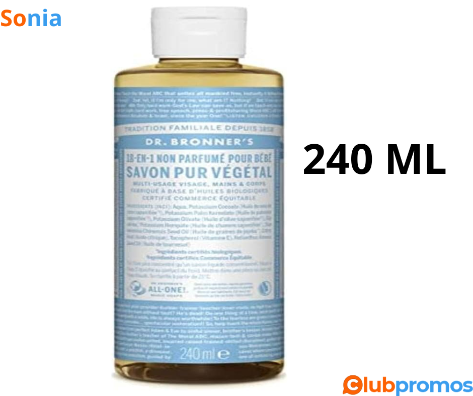 Bon plan Amazon Savon liquide Sans Parfum Dr Bronner's 240 ml à 4,90€ au lieu de 11€ sur Amazon.png