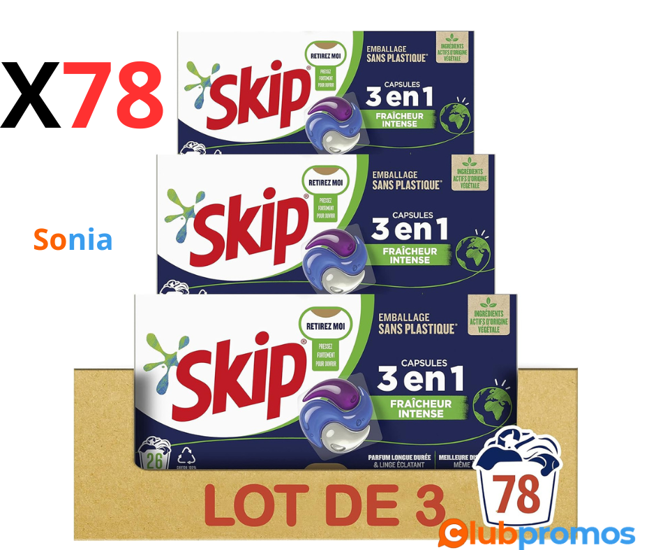 bon plan amazon Skip Lessive Capsules 3-en-1 Fraîcheur Intense 3x26 .png