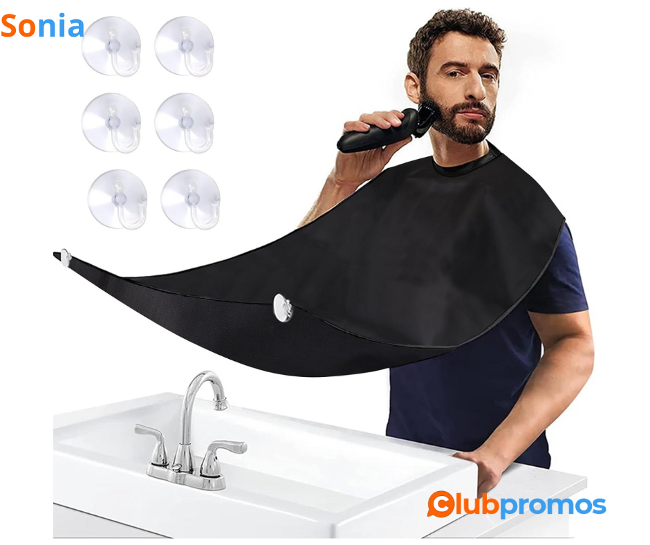 Bon Plan Amazon Tablier Barbe, Bavoir a Barbe, Barbe Récupérateur Poil avec 6 Ventouses, Non C...png